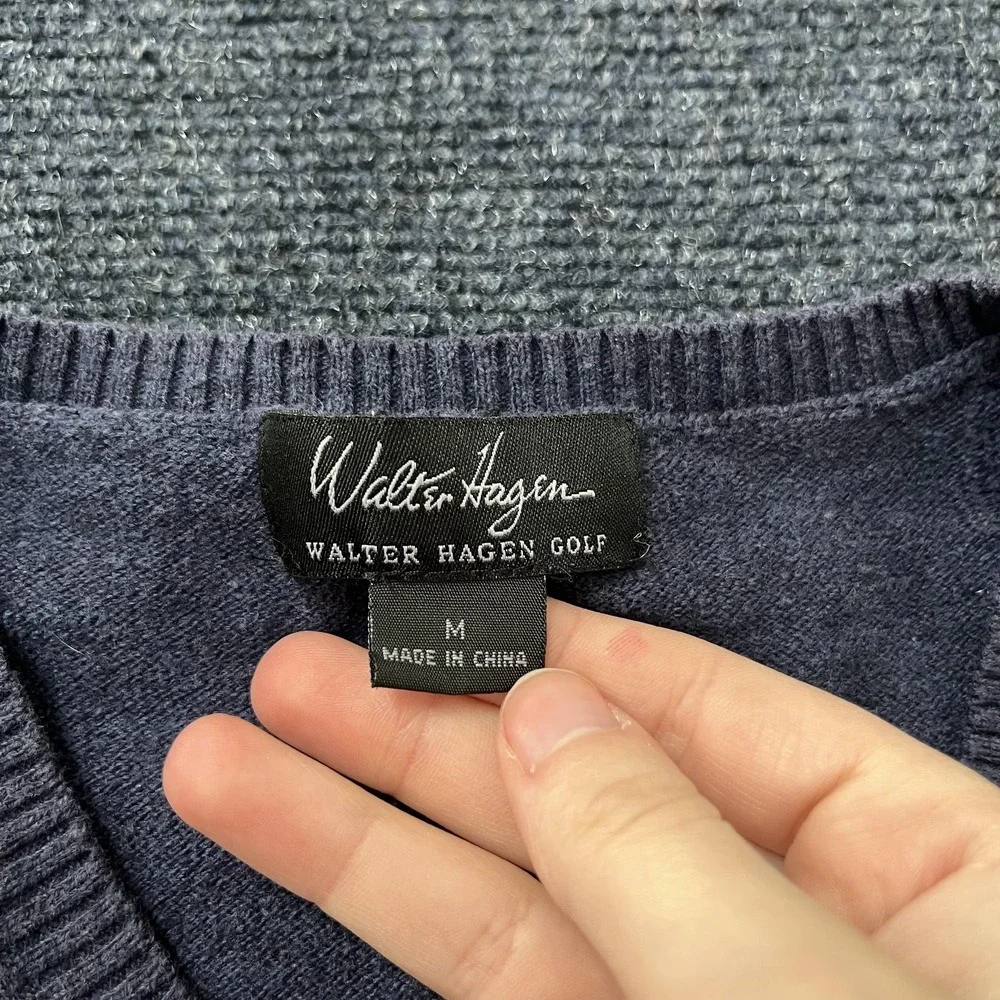Walter Hagen Sweater Vest Mens Medium Gray V Neck Golf Knit Pullover Casual‎